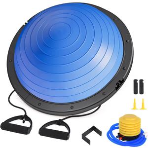 Balance Ball Trainer, 26 inch Half Exercise Ball with Resistance Bands, Home Gym Full Body Workout Equipment, Blue