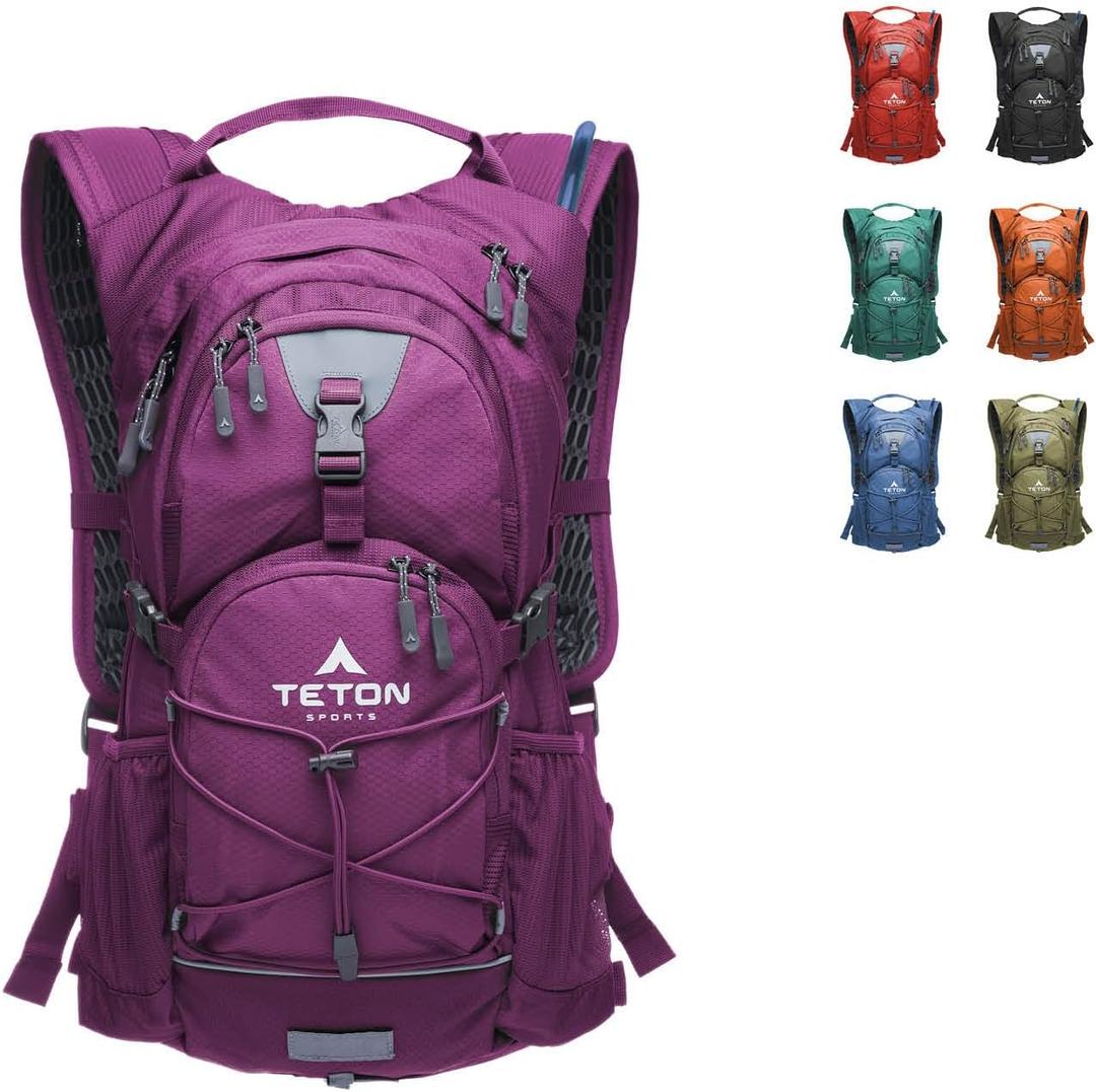 Teton Oasis/Trailrunner Hydration Backpack Lightweight Water Pack with 2L Bladder for Hiking, Running, Cycling, Biking 18L Sizes Sewn-in Rain Cover Fits Men and Women (Plum)