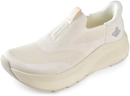 JACKSHIBO Women's Wide Toe Box Slip in Free up Hands Shoes Arch Support Orthopedic Plantar Fasciitis Slip On Walking Sneakers with Metatarsal Pad (Beige), Size: 9