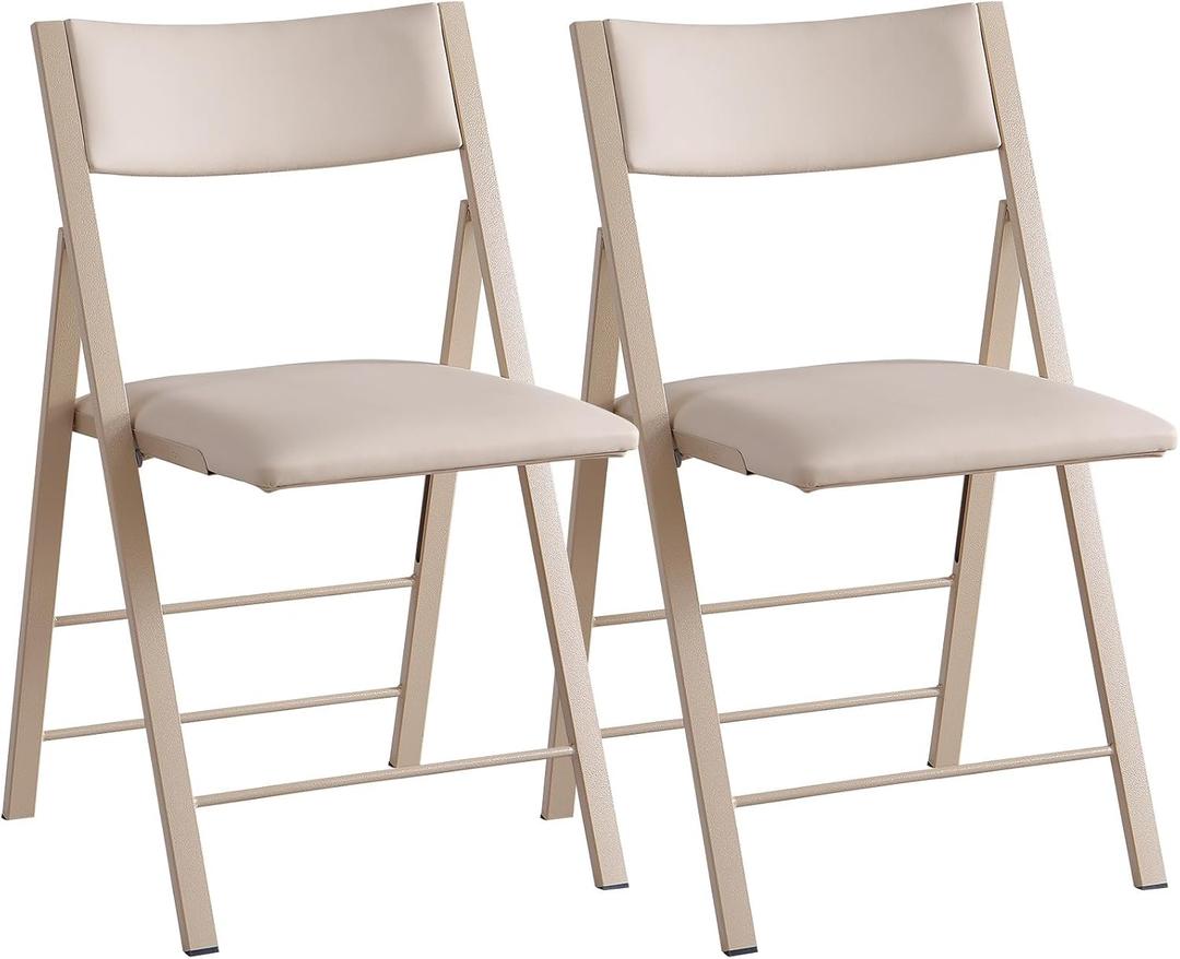Folding Chairs with Cushion 2 Pack - Heavy Duty Steel Frame Foldable Dining Chairs, Waterproof Leather Indoor Outdoor Comfortable Folding Chairs for Home, Conference Rooms, Weddings, Events (Wood), 18.3"L x 1.37"W x 34.5"H