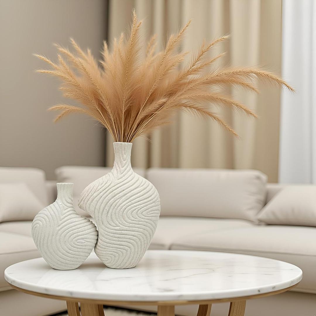 Modern Flower Vases Set of 2 - Decorative Vases for Home Decor - White Vase Accent for Living Room, Kitchen & Table Centerpiece - Minimalist Neutral Decoration C01DV601