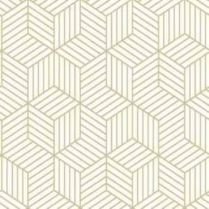 RoomMates RMK10704WP Metallic Gold Striped Hexagon Peel and Stick Wallpaper