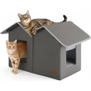 Bedsure Weatherproof Outdoor Cat House-Extra Wide Insulated Feral Cat Shelter with Raised Base in Winter, Waterproof Outside Pet Hideout for Stray Kitty, 22.5x12.5x13.25inches, Grey, Unheated