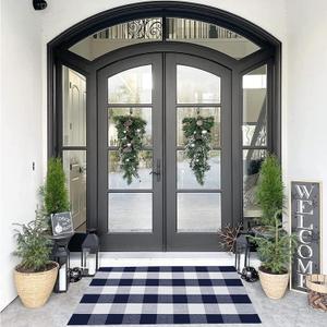SEEKSEE Buffalo Plaid Outdoor Rug 27.5x43 Navy Blue and White Front Door Mat, Layering Rug for Porch, Washable Doormat, Front Porch Rug for Outdoor Entrance Entryway Patio Porch Decor
