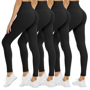 4 Pack Leggings for Women - High Waisted Tummy Control Soft No See-Through Black Yoga Pants for Athletic Workout M