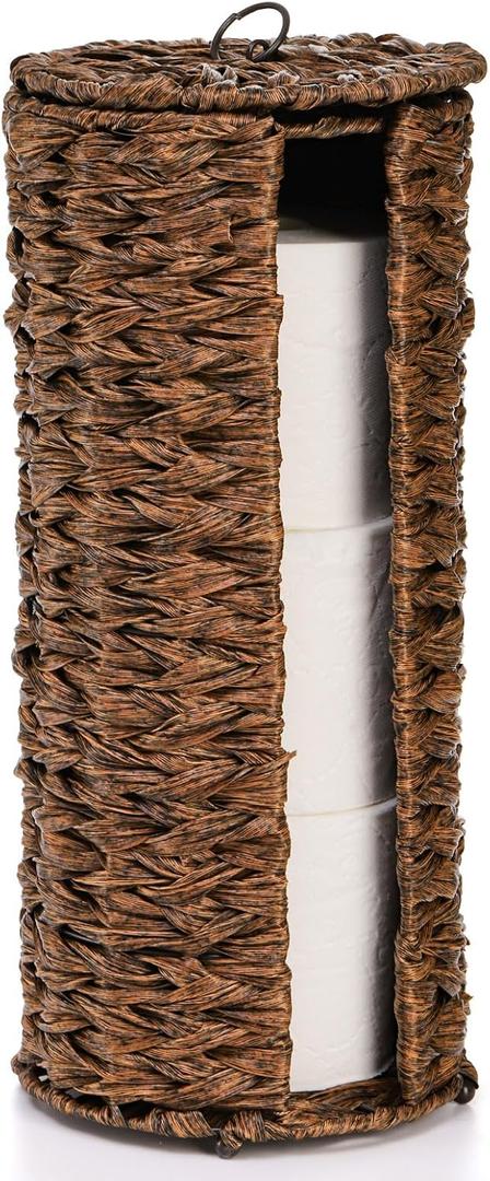 WRINGKIT Toilet Paper Holder Stand, Free Standing Toilet Tissue Roll Storage Rack with Lid, Waterproof Tissue Organizer Shelf Basket for Bathroom Accessories, Under Sink