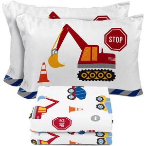 Sunny Side Up Construction Zone Full Sheet Set - 4 Piece Kids Bedding Set Includes Pillow Cover - Super Soft Trucks Microfiber Sheets