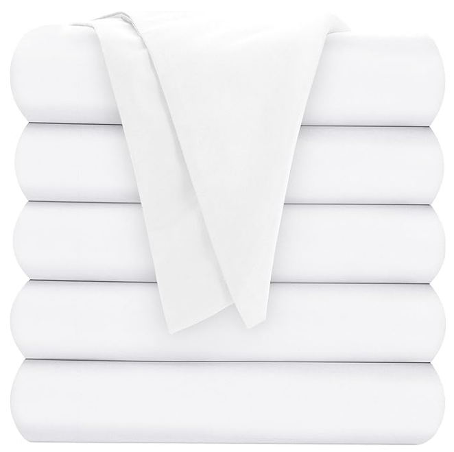 Oakias Queen Flat Sheets White – Pack of 6 Top Sheets for Bed – Soft Brushed Microfiber Fabric – Shrinkage & Fade Resistant – Ideal for Hotels and Hospitals – Machine Washable