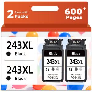 243XL Black Ink Cartridge Compatible for Canon 243 PG-243 XL PG243 245 245xl PG245 BK Work for MX490 MX492 MG2522 MG2922 TR4520 TR4522 TS3322 TS3122 TS202 Printer (Black, 2-Pack)