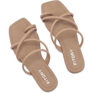 FITORY Women's Slide Sandals Flat Toe Ring Thongs with Cross Strap for Summer Size (8, Camel)