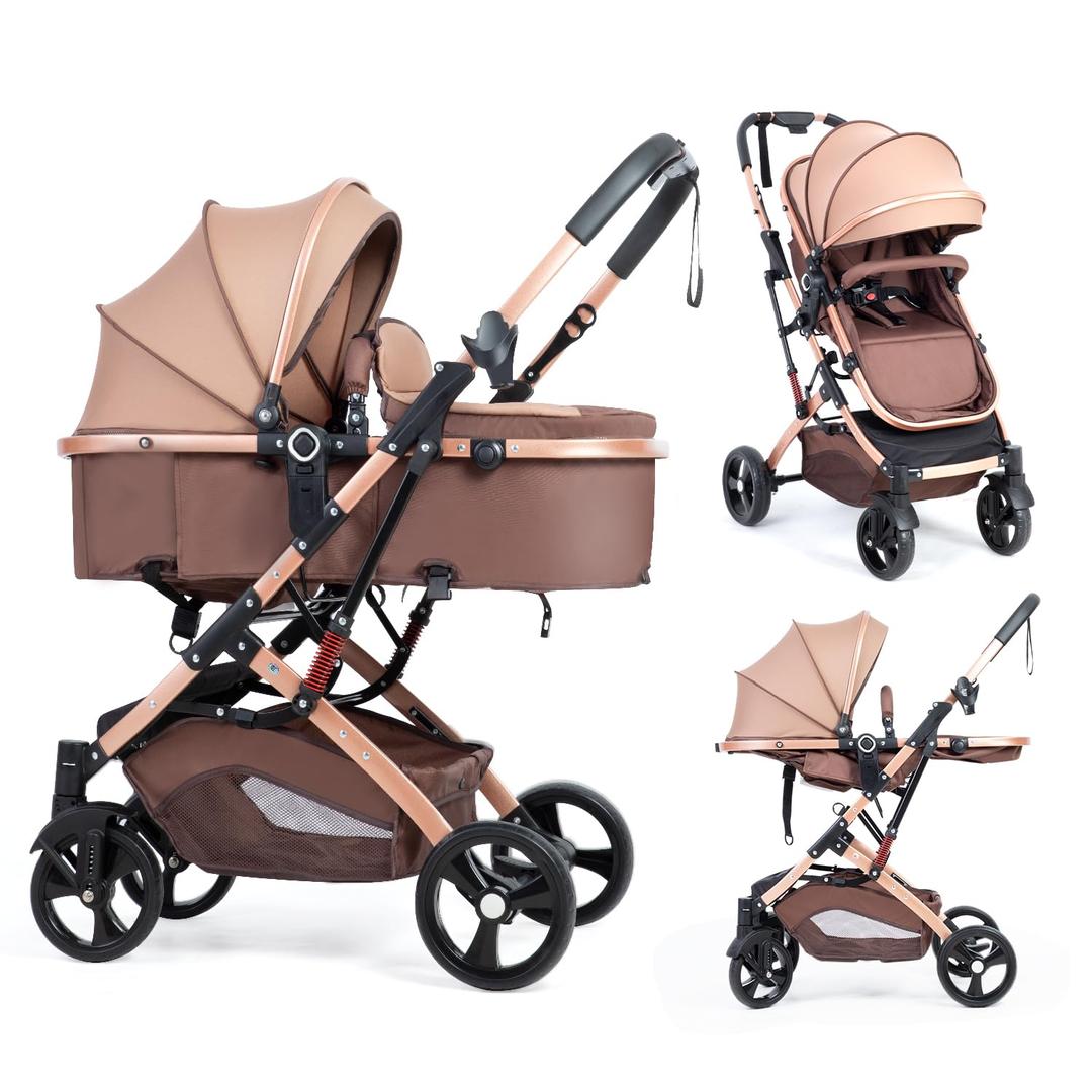Reversible Baby Stroller for Newborn 2 in1 High Landscape Stroller, Foldable Pushchair Pram Stroller with Adjustable Backrest