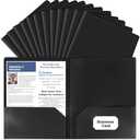HABGP12 Pack Black File Folders with Pockets and Business Card Slot, Letter Size Plastic 2 Pocket Folders for Documents, Office Filing Cabinet Folders, School Supplies for College Students, Pack of 3