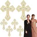 Suncalla 6 Pcs Gold Rhinestone Cross Patch Applique Crystal Cross Iron on Patches Sew on Clothing Patches for Clothes Bag Dress Jacket Repairing Mixed Size