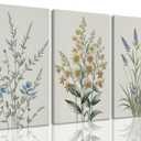 TUEASKY 3 Piece Canvas Wall Art Wildflower Wall Decor Botanical Pictures Floral Paintings Watercolor Prints Minimalist Artwork for Bedroom Bathroom Living Room