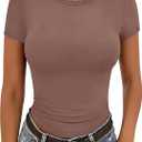 Zeagoo Women Crewneck Slim Fitted Short Sleeve T Shirts Cute Stretchy Bodycon Basic Tee Tops (Brown, M)