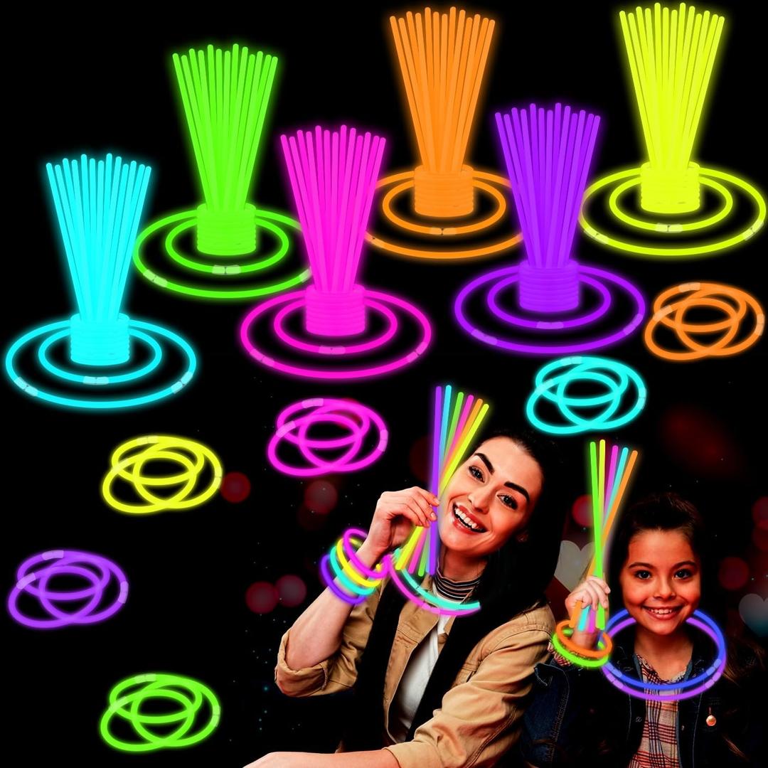 Glow Sticks Party Pack 8"-50, Light up Bracelets & Necklaces Accessories for Kids, Neon Glow in the Dark Valentines Day Party Favor Supplies Decoration for Birthday Camping Wedding Dance Parade