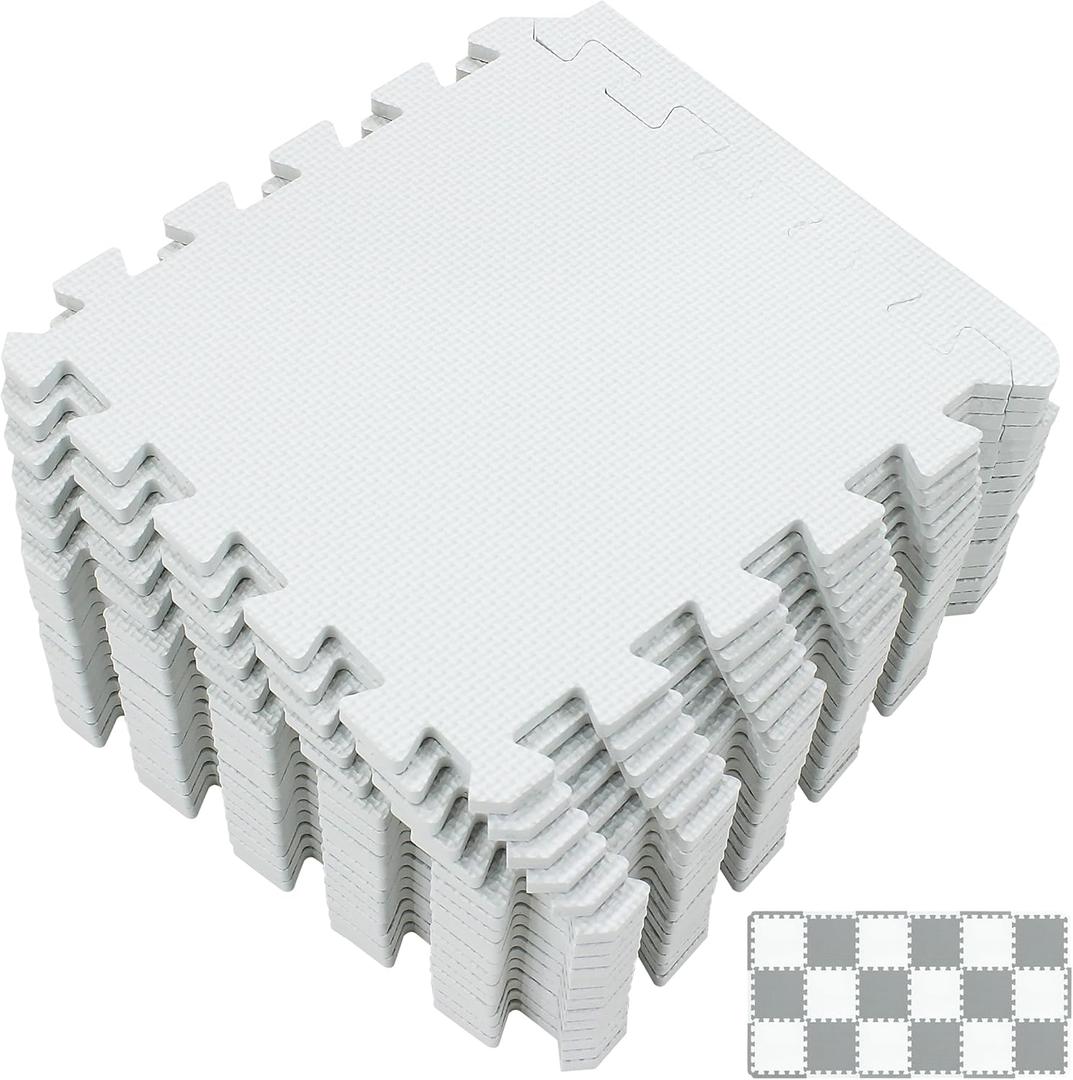Yostrong 18 Tiles Interlocking Puzzle Foam Baby Play Mat with Straight Edges for Playing - EVA Babies Crawling Mat | Rubber Floor Work Out Mats for Home Gym. White, 11.81 *11.81