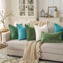 decorUhome Chenille Soft Cozy Throw Pillow Covers 22x22 Set of 2, Modern Farmhouse Boho Velvet Decorative Euro Sham Pillow Cases with Stitched Edge for Couch Sofa Bed Home Decor, Forest Green