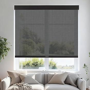Persilux Free-Stop Cordless Roller Shades for Windows Light Filtering Shades, 5% Openness Solar Screen Semi Sheer Roller Blinds UV Protection for Office and Home. Easy to Install 58" W x 72" H, Black
