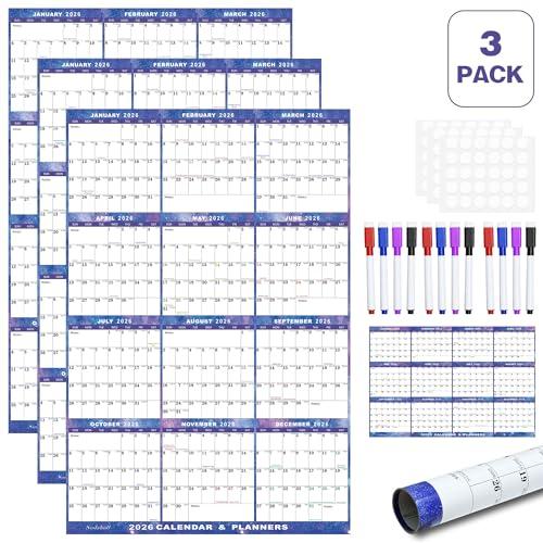 4pcs 24" x 36" 2026 Wall Calendar Dry Erase - Large Starry Sky Calendar Wet & Dry Erasable Laminated 12 Month Annual Yearly Planner, Reversible, Horizontal/Vertical (2026 Wall Calendar)(4 pack)