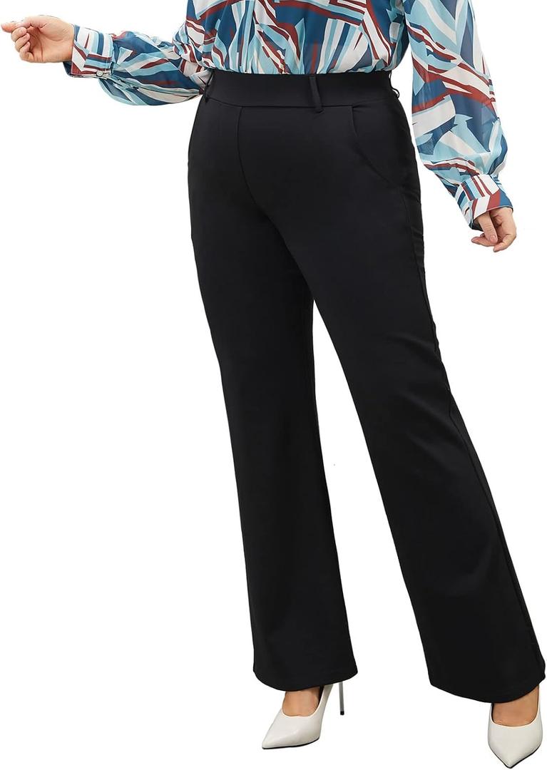 Plus Size Women's Wide-Leg Dress Pants - High Waisted Capri for Business Casual,Work Clothes for Office (XXL)