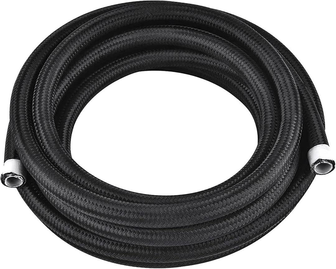 8AN 20FT PTFE Fuel Line Hose, E85 Stainless Steel Nylon Braided Fuel Hose Compatible with all Automotive Fuels, Lubricants, and Coolant - Black