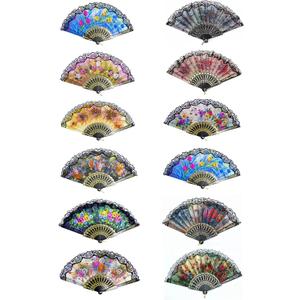 Spanish Folding Hand Fan,Handheld Fans Summer Vintage Dancing Party Hand Fans for Girls Women (12 PCS, Random Pattern)