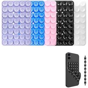Rwotlls 10 Pack Silicone Double-Sided Suction Cup Phone Case Detachable Mount, Hands-Free Strong Grip Holder Stand for Selfies and Videos (Black+Pink+Purple+Blue+Transparent)