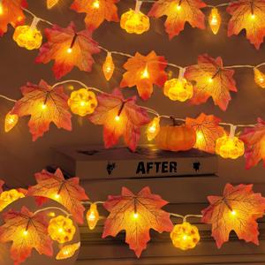 2 Pack & Timer Thanksgiving Decorations Fall Garland with Pinecone Pumpkin Lights Thanksgiving Garland Total 13 Ft 60 LED Enlarged Maples Leaves Garland Fall Lights Battery Operated for Home Christmas