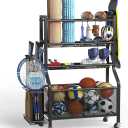 Garage Sports Equipment Organizer, Garage Ball Storage Rack, Upgraded Steel Ball Storage Sports Organizer for Garage, Rolling Ball Cart with Wheels for Indoor/Outdoor Use