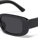 JASPIN Rectangle Sunglasses for Women Men Trendy Y2k Retro 90s Sun Glasses UV Protection Cool Square Frame (Black)