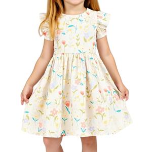 Little Bitty Girls Floral Dress Boho Ruffle Sleeveless Dresses Pleated Casual Swing Beach Sundress for Kids 2-7 Years (3-4T)