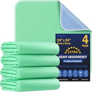 2 Pack 24” x 24” Extra Heavy Absorbency Washable Underpads, Waterproof Nursing Pads Incontinence Bed Pads, Reusable Washable Pee Pads for Dogs, Diaper Changing & Adults, Washable Puppy Pads