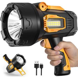 MIXILIN Rechargeable Spotlight 90,000 Lumens, Super Bright LED Spotlight Flashlight Outdoor with COB Light & Foldable Tripod, 10000Ah Long Lasting Large Handheld Spot Light for Boating Camping