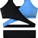 karrack Teen Girls Swimsuits Two-Piece V-Neck Bikini Adjustable Shoulder Straps Swimsuit Kids Bikini with Chest Pad Black/Grey Cute Swimsuit (Size12-14Years)