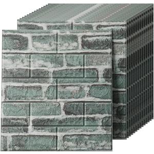 Greymond 3D Wall Panels Peel and Stick in Green，40 PCS XPE Foam 3D Wallpaper, Faux Brick Wall Panels for Bedroom, Stairs, Kitchen