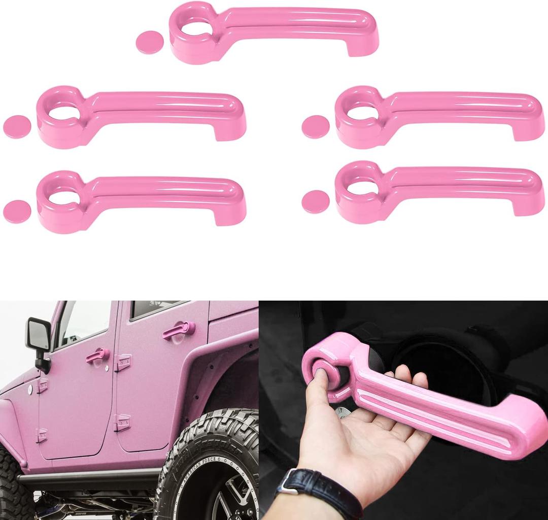 Camoo Door Handle Cover Inserts & Tailgate Handle Cover ABS Exterior Door Accessories for Jeep Wrangler JK 2007-2018 4 Door / 2008-2012 Jeep Liberty / 2007-2011 Dodge Nitro 5pcs (Pink)