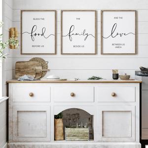 Heiple Set of 3 Framed Farmhouse Bless The Food Before Us Sign Kitchen Wall Decor for Dining Room Decor Wall Art Wood Signs (Brown,11"x14")