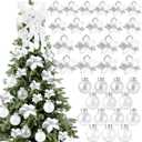 49 Pcs White Christmas Tree Decoration Set Tree Topper Bow 24 Pcs Christmas Glitter Artificial Poinsettia Flowers and 2.36 Inch Xmas Ball Ornaments for Xmas Party Holiday Decor