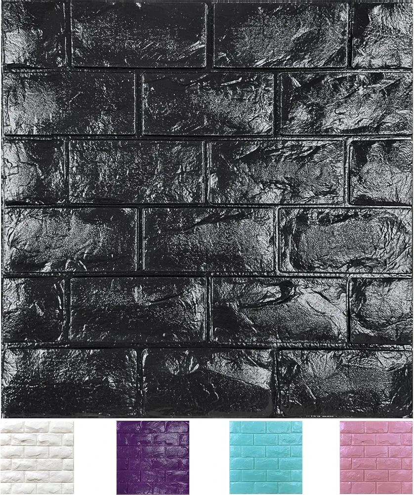 30PCS 3D Wall Panels Peel and Stick Faux Brick Wallpaper Black Self Adhesive Foam Brick Paneling Faux Stone Wall Panels (30PCS, Black)