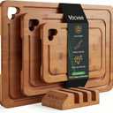 Bamboo Cutting Boards for Kitchen(Set of 3), Wood Cutting Board with Wood Storage Stand, Charcuterie & Chopping Board for Vegetables and Meat, with Deep Juice Groove, Ideal Kitchen Gifts
