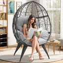 YITAHOME Oversized Wicker Egg Chair for Indoor and Outdoor Use with Stand, Cushion, and Leveling Feet, Large Lounger for Patio, Garden, Backyard, Balcony, Supports up to 330lbs, Grey