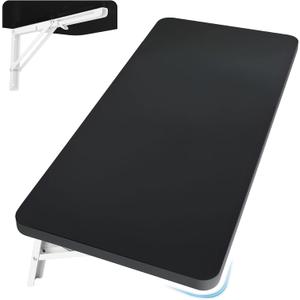 Wall Mounted Folding Table 31.5L x 15.7W, Laundry Folding Table with Heavy Duty Metal Collapsible Shelf Brackets, Wall Mounted Desk Fold Down for Small Spaces, Black