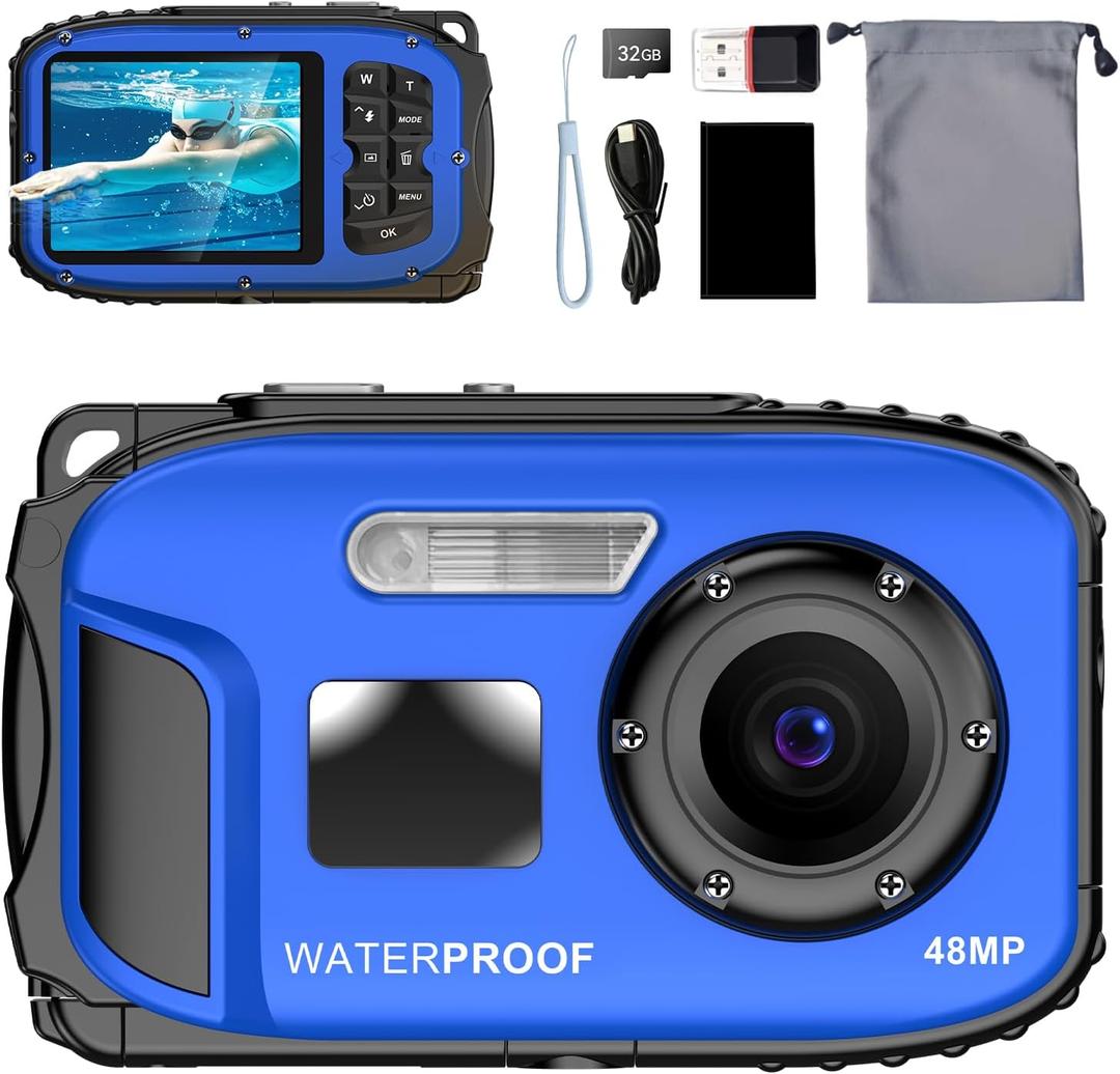 Underwater Floating Digital Camera 48MP HD Bare-Body Waterproof Camera, No Case Needed for Underwater Fun & Childhood Memories (Blue)