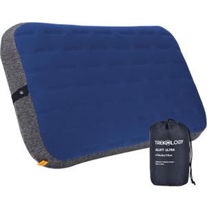 TREKOLOGY Camping Pillow - Large Inflatable (24"x15") for Home-Like Comfort, Portable & Ergonomic, Easy to Clean, Durable & Leak-Proof, Removable Strap for Secure Fit  ALUFT Ultra (Blue)