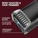 Vacutrim Cordless Body Shaver for Men, Rechargeable Grooming Tool with 20 Trim Settings, Integrated Vacuum System - Black, 7.5", As Seen On TV