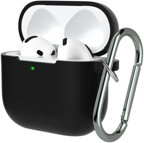 Pack of 2 AZF for AirPods 4th Generation Case,Compatible with AirPods 4th Gen (2024) (USB-C), Compatible with MagSafe, Military Grade Soft Silicone Drop Protection Case（with Keychain） (Black)