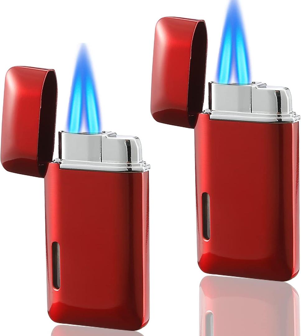 Futlidys 2 Pack Mini Torch Lighter Butane Refillable, Double Flame Butane Lighter with Visible Window, Adjustable Jet Lighter, Great Gifts for Men and Women, Without Gas (Red)