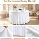 10 Pack White 120 Inch Stretchy Fitted Spandex Tablecloths for 60 Inch Round Tables, Wrinkle Free Washable Polyester Table Covers with Skirt for Wedding Birthday Banquet Events, 120 Spandex Tablecloths -10pcs