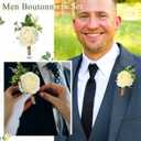 Sherr 36 Pcs Wedding Rose Boutonnieres for Men Wedding Groomsmen Artificial Corsage Groom Boutonniere Artificial Faux Flower for Prom Ceremony Party Rustic Marriage(White)